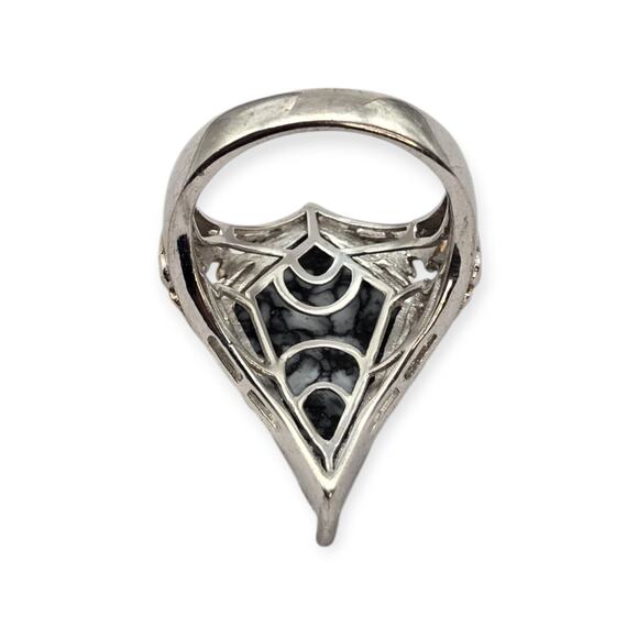 Black & White Dendritic Agate Sterling 925 Ring Chuck Clemency Viking Style - Picture 4 of 8
